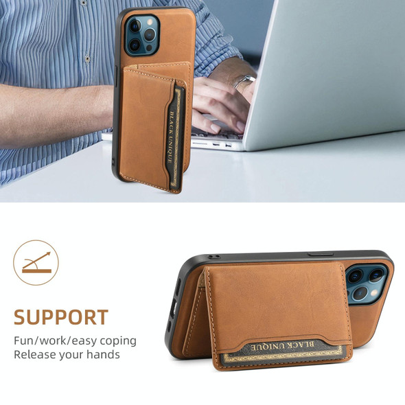 For iPhone 12 Pro Max Denior D13 Retro Texture Leather MagSafe Card Bag Phone Case(Brown)