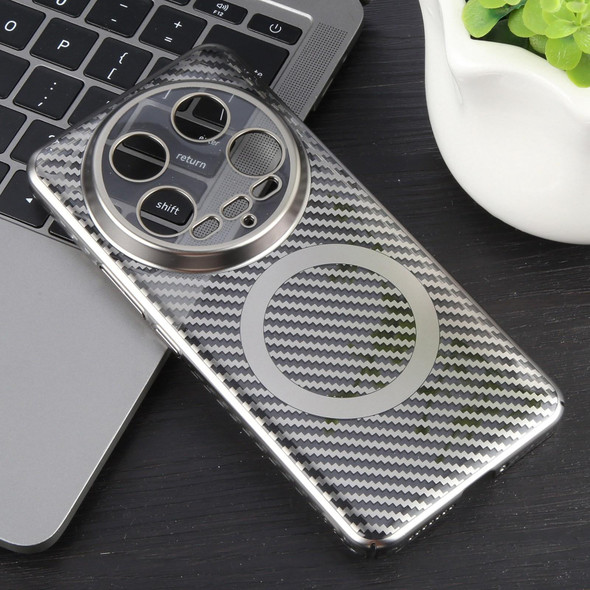 For Xiaomi 14 Ultra 6D Plated Carbon Fiber Clear Magsafe PC Phone Case(Titanium Grey)