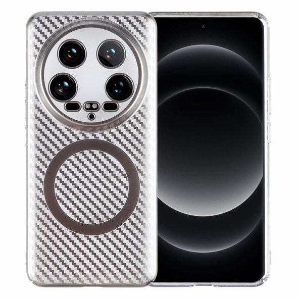 For Xiaomi 14 Ultra 6D Plated Carbon Fiber Clear Magsafe PC Phone Case(Titanium Grey)