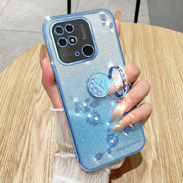 For Xiaomi Redmi  10C Gradient Glitter Immortal Flower Ring All-inclusive Phone Case(Pink)
