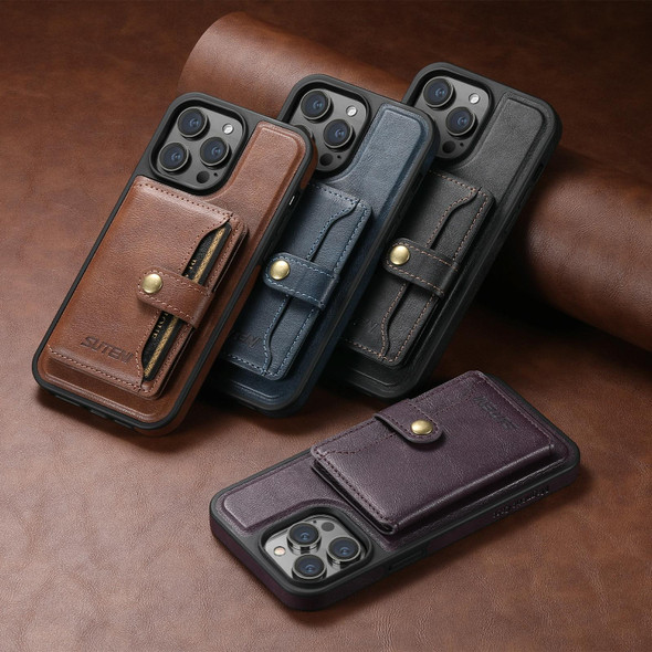 For iPhone 13 Pro Suteni M1 Oil Wax MagSafe Detachable Horizontal Card Bag Phone Case(Brown)