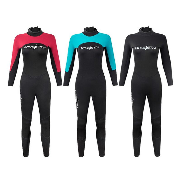 DIVESTAR 3mm Women One-piece Wetsuit Long-sleeved Warm Surfing and Snorkeling Clothes, Size: XL(Black Blue)