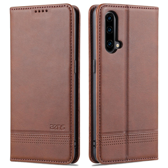 OnePlus Nord CE 5G AZNS Magnetic Calf Texture Horizontal Flip Leather Case with Card Slots & Holder & Wallet(Dark Brown)