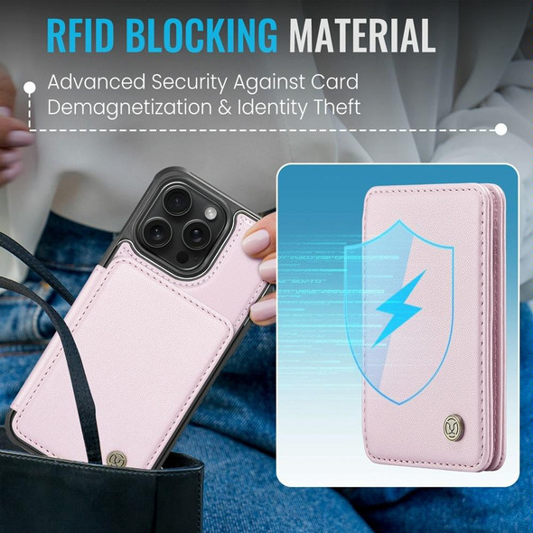 For iPhone 14 Plus JEEHOOD J05 Business Magnetic Style RFID Leather Phone Case(Pink)