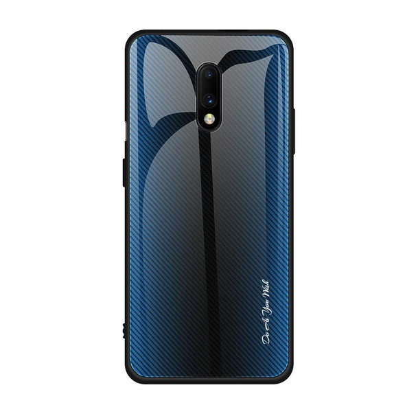 OnePlus 7 Texture Gradient Glass Protective Case(Blue)