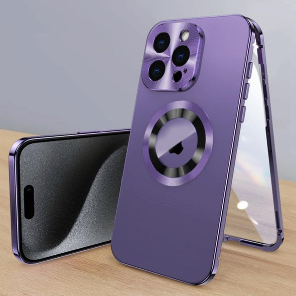 For iPhone 15 Pro Magnetic HD Tempered Glass Phone Case(Purple)
