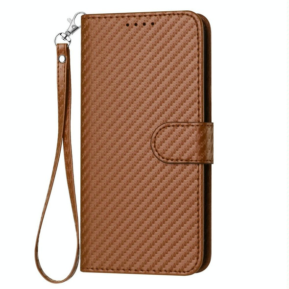 For iPhone SE 2022 / SE 2020 / 8 / 7 YX0070 Carbon Fiber Buckle Leather Phone Case with Lanyard(Coffee)