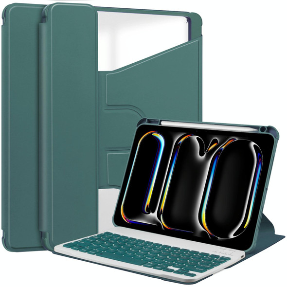 For iPad Pro 11 2024 Transparent Rotation Smart Leather Tablet Case with Keyboard(Dark Green)