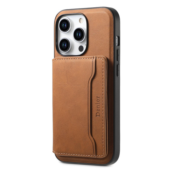 For iPhone 15 Pro Denior D13 Retro Texture Leather MagSafe Card Bag Phone Case(Brown)