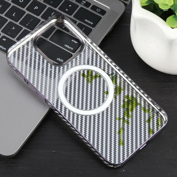 For iPhone 15 Pro Max 6D Plated Carbon Fiber Clear Magsafe PC Phone Case(Aurora Purple)