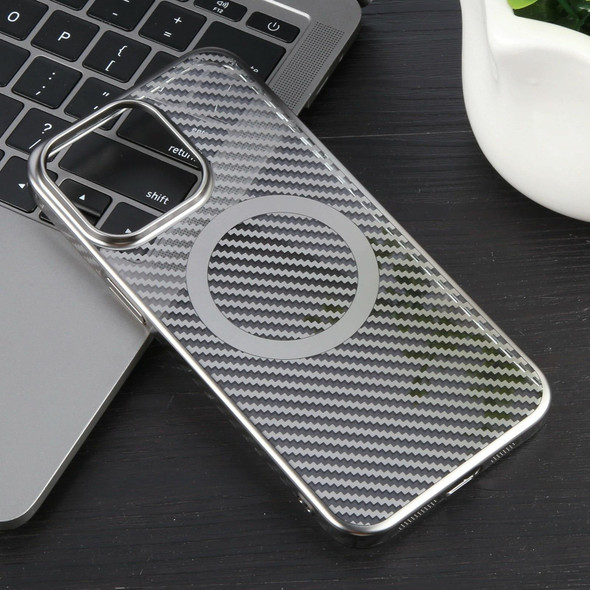 For iPhone 12 Pro 6D Plated Carbon Fiber Clear Magsafe PC Phone Case(Titanium Grey)