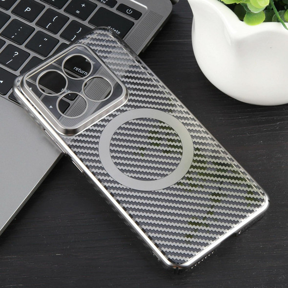 For Xiaomi 14 6D Plated Carbon Fiber Clear Magsafe PC Phone Case(Titanium Grey)