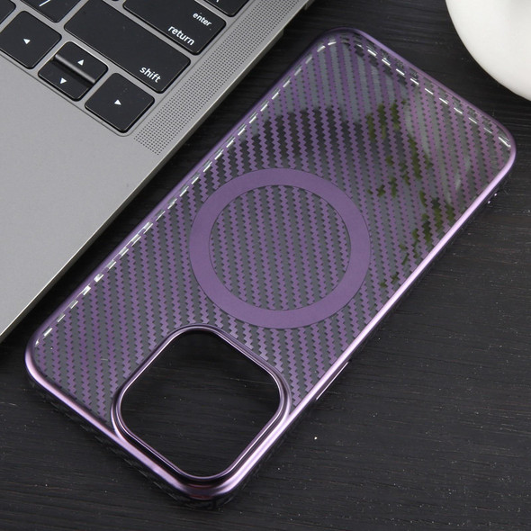 For iPhone 12 Pro 6D Plated Carbon Fiber Clear Magsafe PC Phone Case(Aurora Purple)