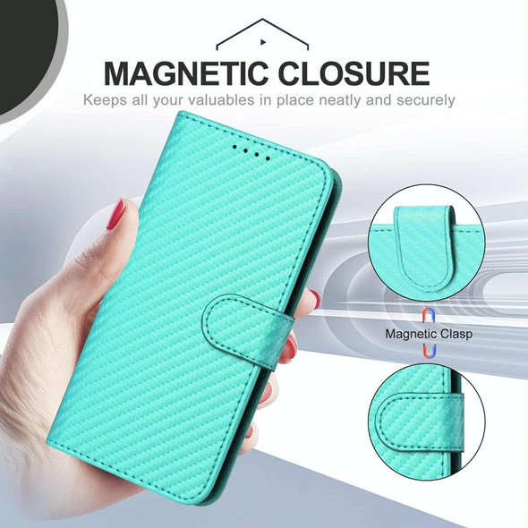 For OnePlus Nord CE 5G YX0070 Carbon Fiber Buckle Leather Phone Case with Lanyard(Light Blue)