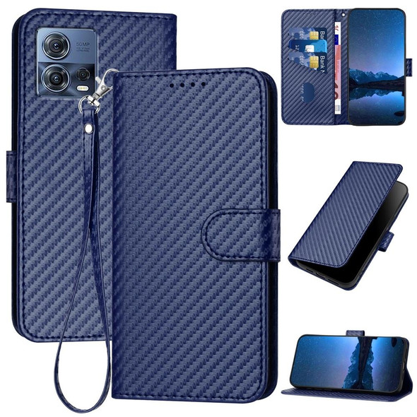 For Motorola Edge 30 Fusion 5G YX0070 Carbon Fiber Buckle Leather Phone Case with Lanyard(Royal Blue)
