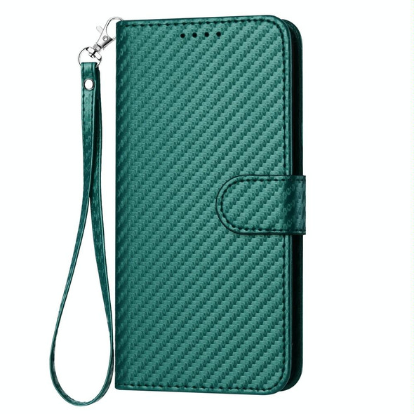 For Motorola Moto G 5G 2024 YX0070 Carbon Fiber Buckle Leather Phone Case with Lanyard(Dark Green)