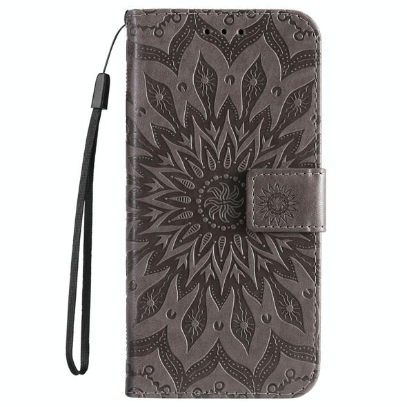 For Samsung Galaxy M62 / F62 Embossed Sunflower Pattern Flip Leather Phone Case(Grey)