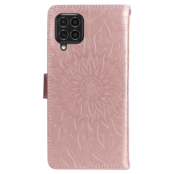 For Samsung Galaxy M62 / F62 Embossed Sunflower Pattern Flip Leather Phone Case(Rose Gold)