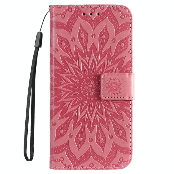 For Samsung Galaxy M62 / F62 Embossed Sunflower Pattern Flip Leather Phone Case(Pink)