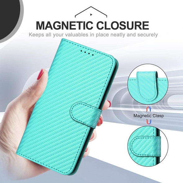 For OPPO A8 / A31 YX0070 Carbon Fiber Buckle Leather Phone Case with Lanyard(Light Blue)