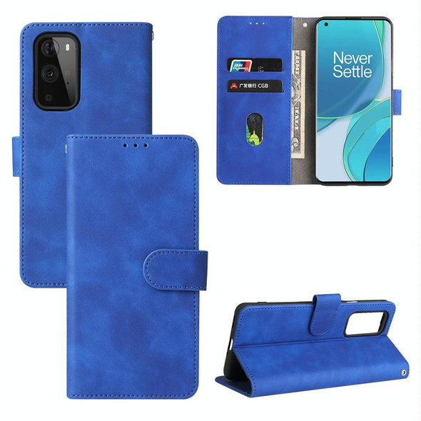 OnePlus 9 Solid Color Skin Feel Magnetic Buckle Horizontal Flip Calf Texture PU Leather Case with Holder & Card Slots & Wallet(Blue)