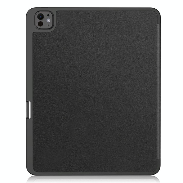 For iPad Pro 13 2024 Custer TPU Pure Color 3-Fold Holder Smart Leather Tablet Case with Pen Tray(Black)