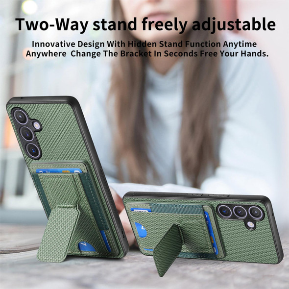 For Samsung Galaxy S23 5G Carbon Fiber Fold Stand Elastic Card Bag Phone Case(Green)