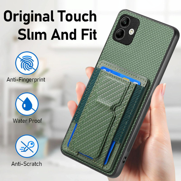 For Samsung Galaxy A04 4G Carbon Fiber Fold Stand Elastic Card Bag Phone Case(Green)