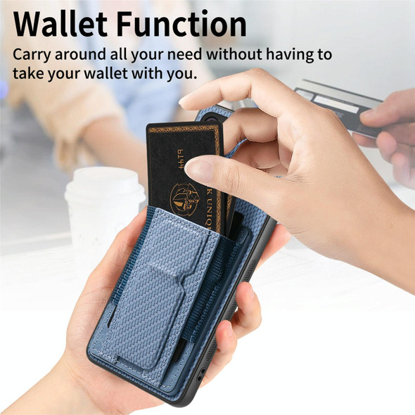 For Samsung Galaxy S23 FE 5G Carbon Fiber Fold Stand Elastic Card Bag Phone Case(Blue)