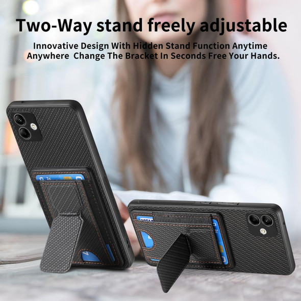 For Samsung Galaxy A04 4G Carbon Fiber Fold Stand Elastic Card Bag Phone Case(Black)