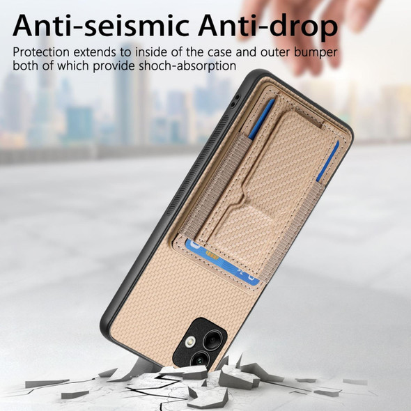 For Samsung Galaxy A04 4G Carbon Fiber Fold Stand Elastic Card Bag Phone Case(Khaki)