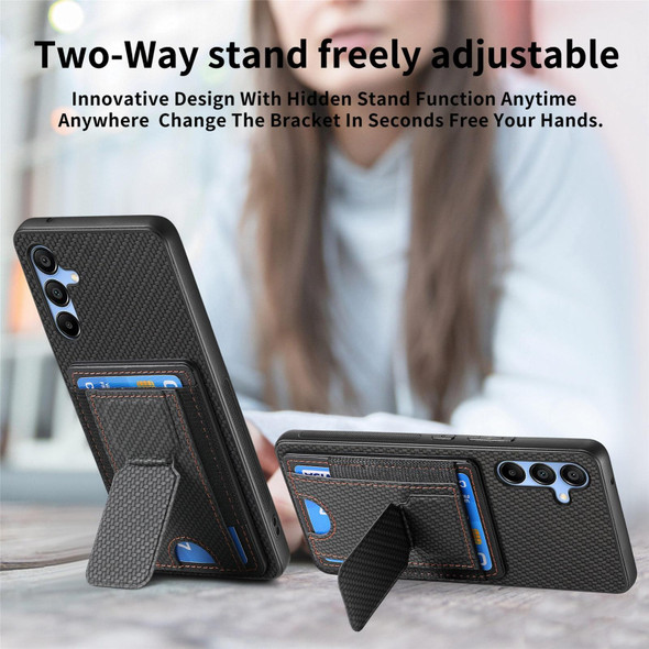 For Samsung Galaxy A14 4G/5G Carbon Fiber Fold Stand Elastic Card Bag Phone Case(Black)