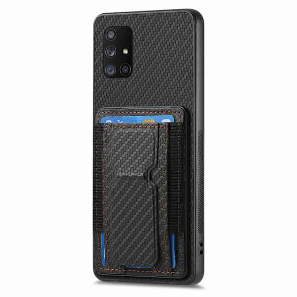 For Samsung Galaxy A71 5G Carbon Fiber Fold Stand Elastic Card Bag Phone Case(Black)