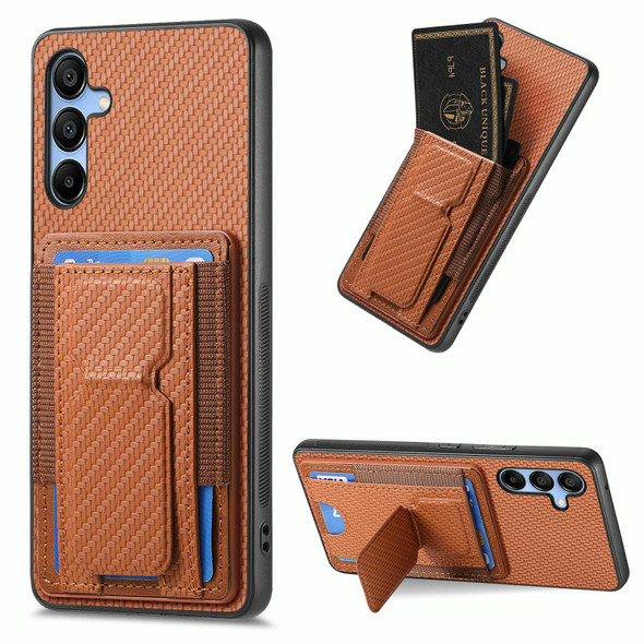 For Samsung Galaxy A13 4G Carbon Fiber Fold Stand Elastic Card Bag Phone Case(Brown)