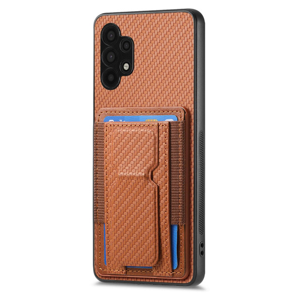 For Samsung Galaxy A32 5G Carbon Fiber Fold Stand Elastic Card Bag Phone Case(Brown)