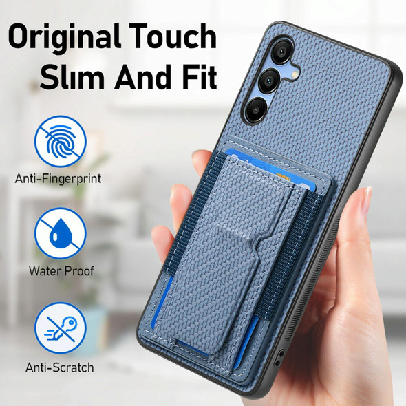 For Samsung Galaxy A13 5G Carbon Fiber Fold Stand Elastic Card Bag Phone Case(Blue)