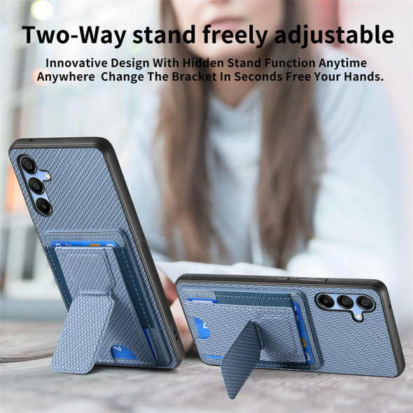 For Samsung Galaxy A13 4G Carbon Fiber Fold Stand Elastic Card Bag Phone Case(Blue)