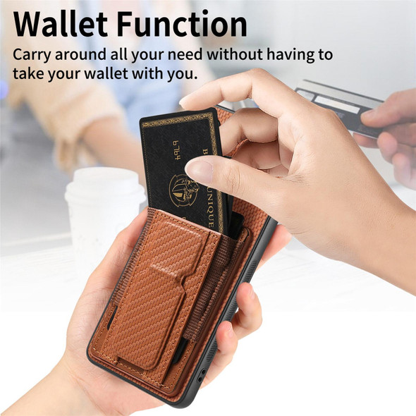 For Samsung Galaxy A50/A50s/A30s Carbon Fiber Fold Stand Elastic Card Bag Phone Case(Brown)