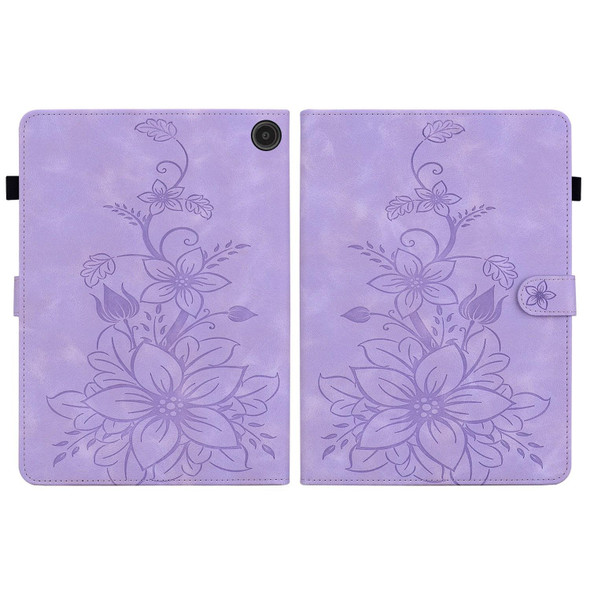 For Amazon Fire Max 11 Lily Embossed Leather Tablet Case(Purple)