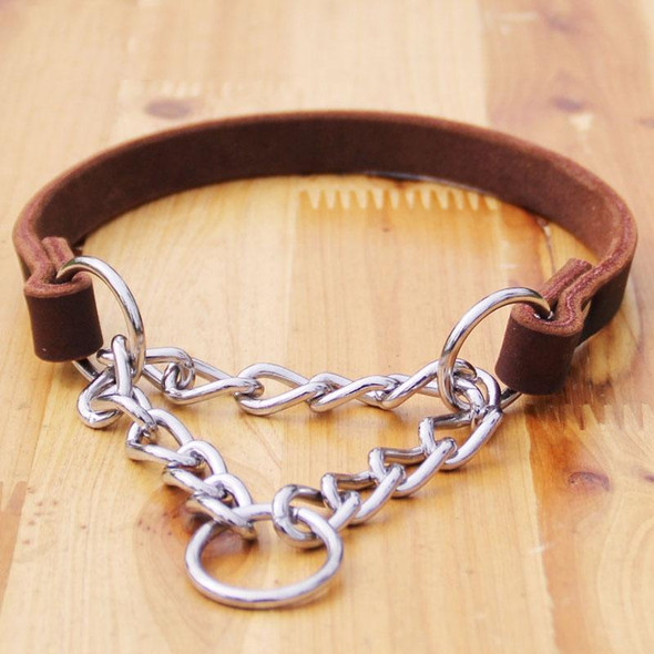 Half P Shape Pet Dog Collar Leather Dog Chain Collar, Size: M(Coffee)