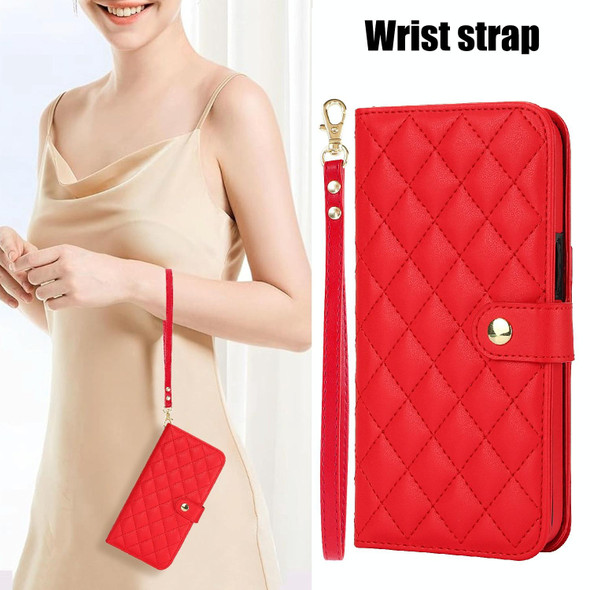 For iPhone 13 Pro Crossbody Multifunction Rhombic Leather Phone Case(Red)