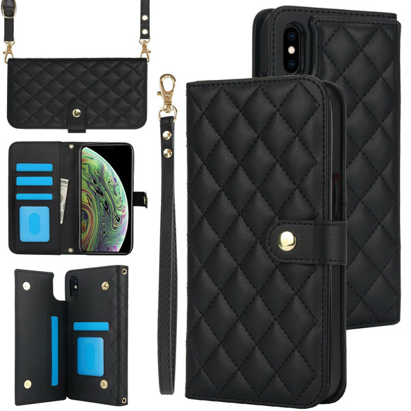 For iPhone XR Crossbody Multifunction Rhombic Leather Phone Case(Black)