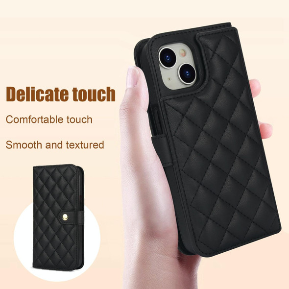 For iPhone 13 mini Crossbody Multifunction Rhombic Leather Phone Case(Black)