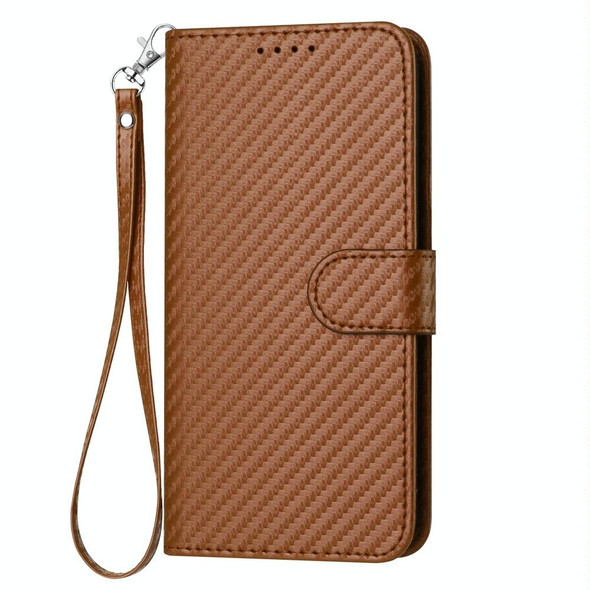 For Xiaomi Redmi A3 YX0070 Carbon Fiber Buckle Leather Phone Case with Lanyard(Coffee)