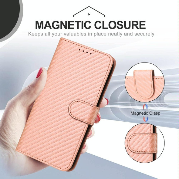 For Xiaomi Redmi Note 12 Pro+ Global YX0070 Carbon Fiber Buckle Leather Phone Case with Lanyard(Pink)
