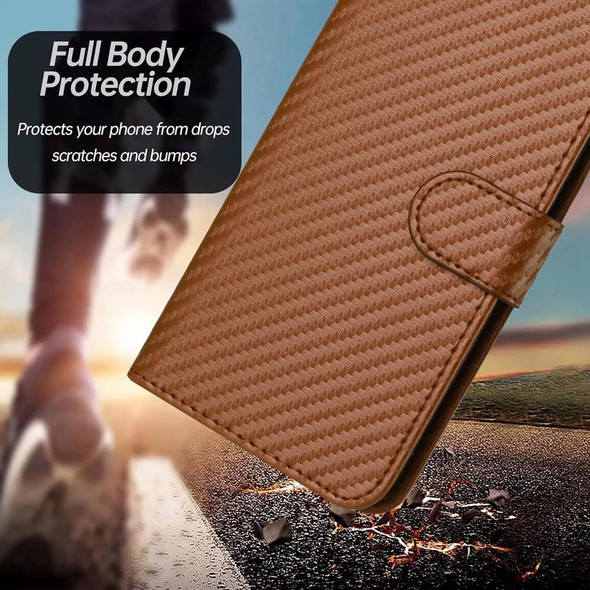 For Xiaomi Redmi A3 Plus YX0070 Carbon Fiber Buckle Leather Phone Case with Lanyard(Coffee)