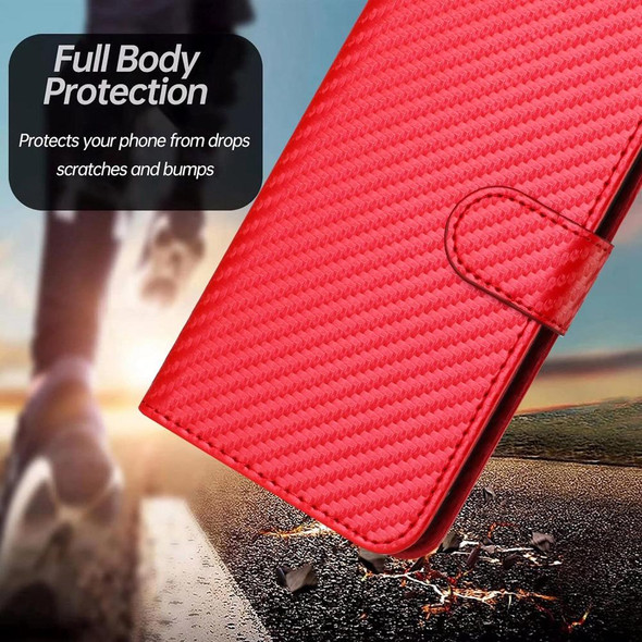 For Xiaomi Mi CC9 YX0070 Carbon Fiber Buckle Leather Phone Case with Lanyard(Red)