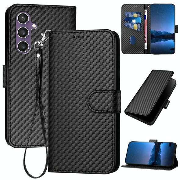 For Samsung Galaxy S23 FE 5G YX0070 Carbon Fiber Buckle Leather Phone Case with Lanyard(Black)