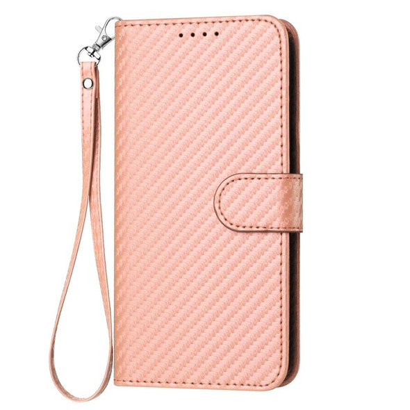 For Samsung Galaxy S21+ 5G YX0070 Carbon Fiber Buckle Leather Phone Case with Lanyard(Pink)