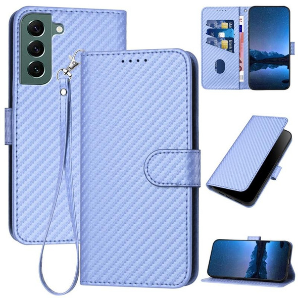 For Samsung Galaxy S22+ 5G YX0070 Carbon Fiber Buckle Leather Phone Case with Lanyard(Light Purple)